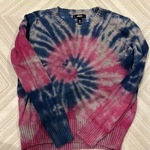 Aqua Girls Blue & Pink Tie Dye Crewneck Sweater - Picture 1 of 4